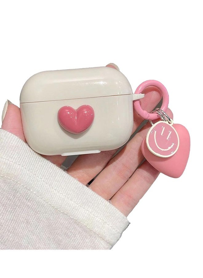 HY AirPods Pro2 Case, Airpods Pro 2nd Generation Pink TPU 3D Heart-shaped Case Cover, Soft Silicone Skin Shock-Absorbing Protective Cover with Keychains for Apple Airpods Pro 2  - Image 1