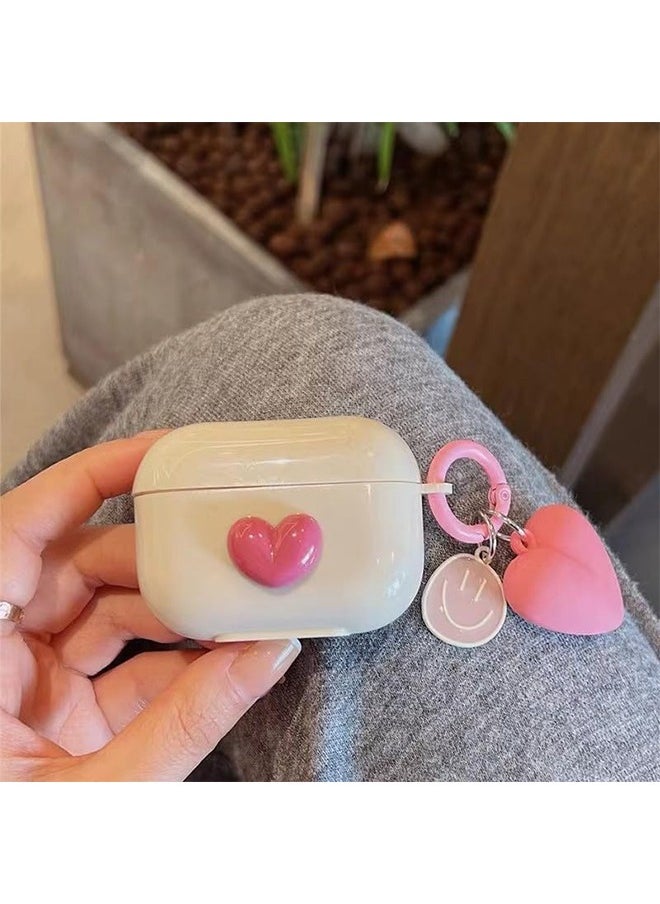 HY AirPods Pro2 Case, Airpods Pro 2nd Generation Pink TPU 3D Heart-shaped Case Cover, Soft Silicone Skin Shock-Absorbing Protective Cover with Keychains for Apple Airpods Pro 2  - Image 2