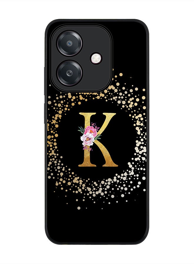 Stylizedd For Oppo A5i Case,Slim fit Camera Protection, Shockproof Thin Phone cover  - Custom Monogram Floral - K ( Black )