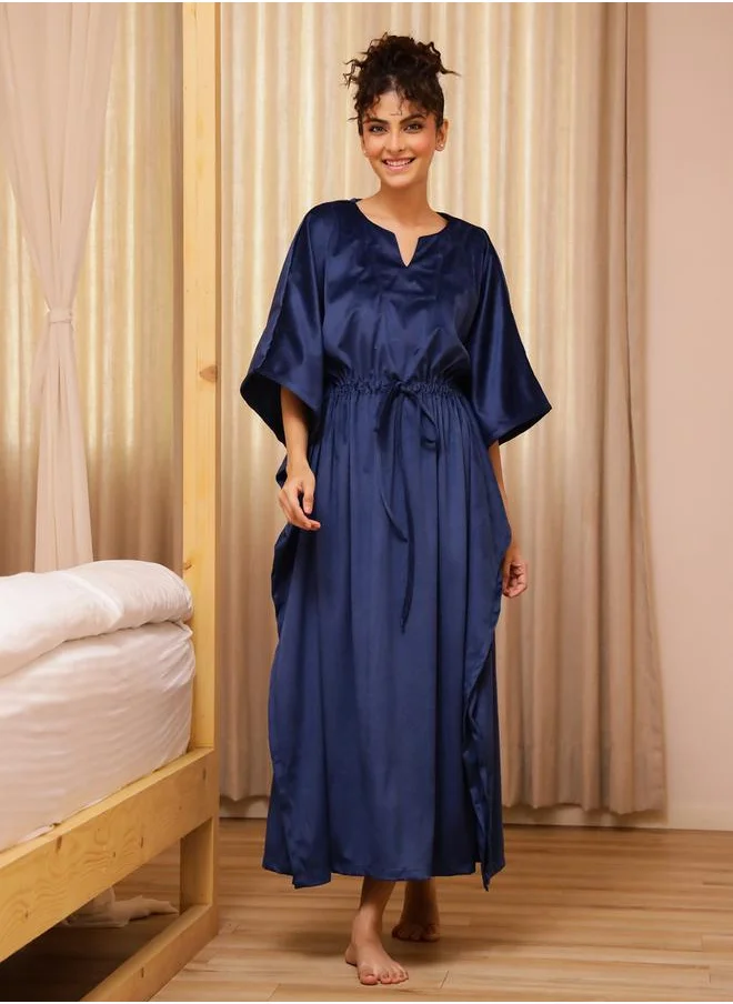 sanskrutihomes Velvet Look Waist Tie-Up Kaftan Nightdress by Styli
