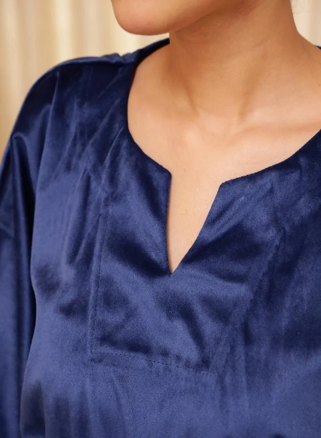 sanskrutihomes sanskrutihomes Velvet Look Waist Tie-Up Kaftan Nightdress