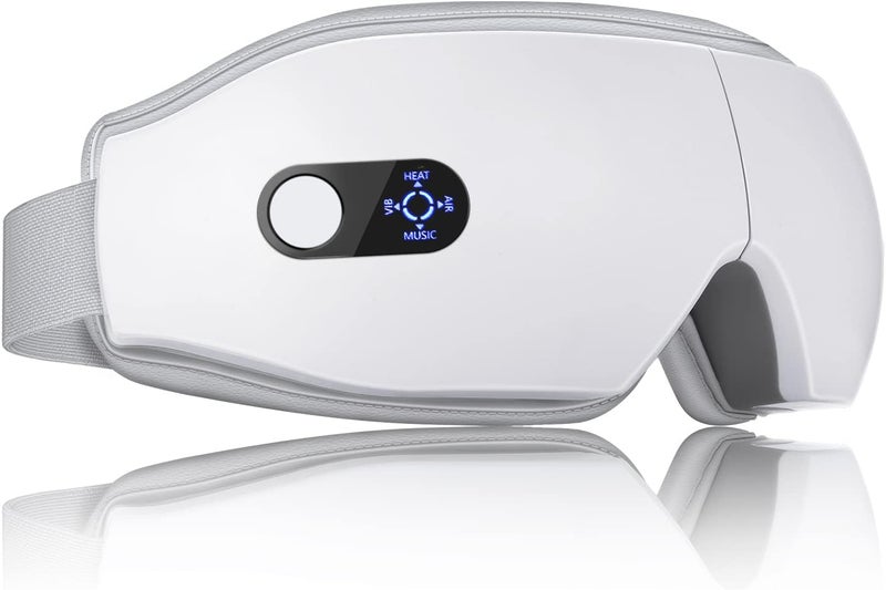 NOWWISH Eye Massager with Heat Vibration and Bluetooth Music for Migraine Headache Relief Cordless Heated Eye Mask with 6 Massage Modes Relaxation Birthday Gifts for Women Men White - Image 1