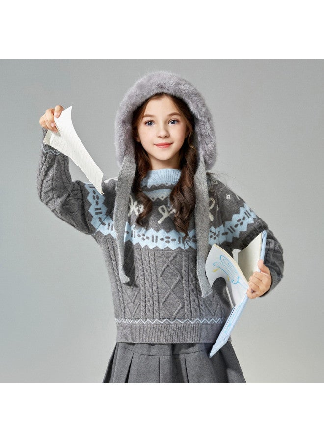 DEESHA Retro Fair Isle Color-block Sweater】girls' Autumn And Winter Knitwear, Mid-to-large Size Children's Round Neck Warm Sweater - Image 4