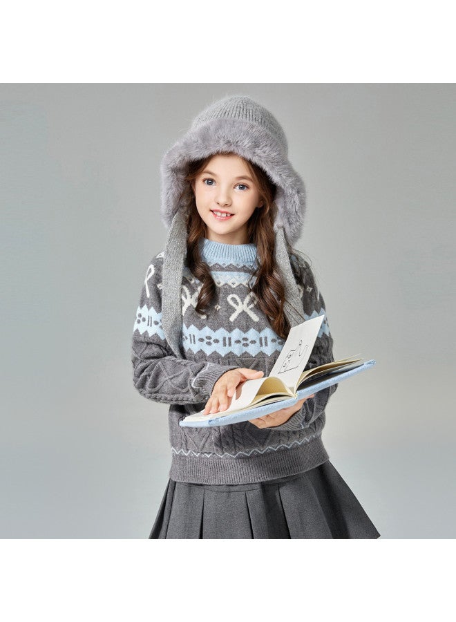 DEESHA Retro Fair Isle Color-block Sweater】girls' Autumn And Winter Knitwear, Mid-to-large Size Children's Round Neck Warm Sweater - Image 2