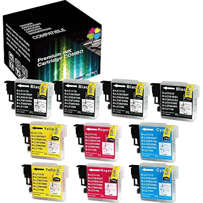 ? COMPATIBLE LC65 INK CARTRIDGE REPLACEMENT FOR BROTHER HIGH YIELD LC65 (4 BLACK, 2 CYAN, 2 YELLOW, 2 MAGENTA, 10-PACK) - Image 1