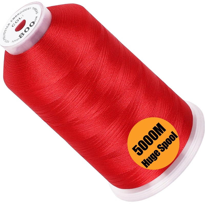 New brothread  Single Huge Spool 5000M Each Polyester Embroidery Machine Thread 40WT for Commercial and Domestic Machines  Red