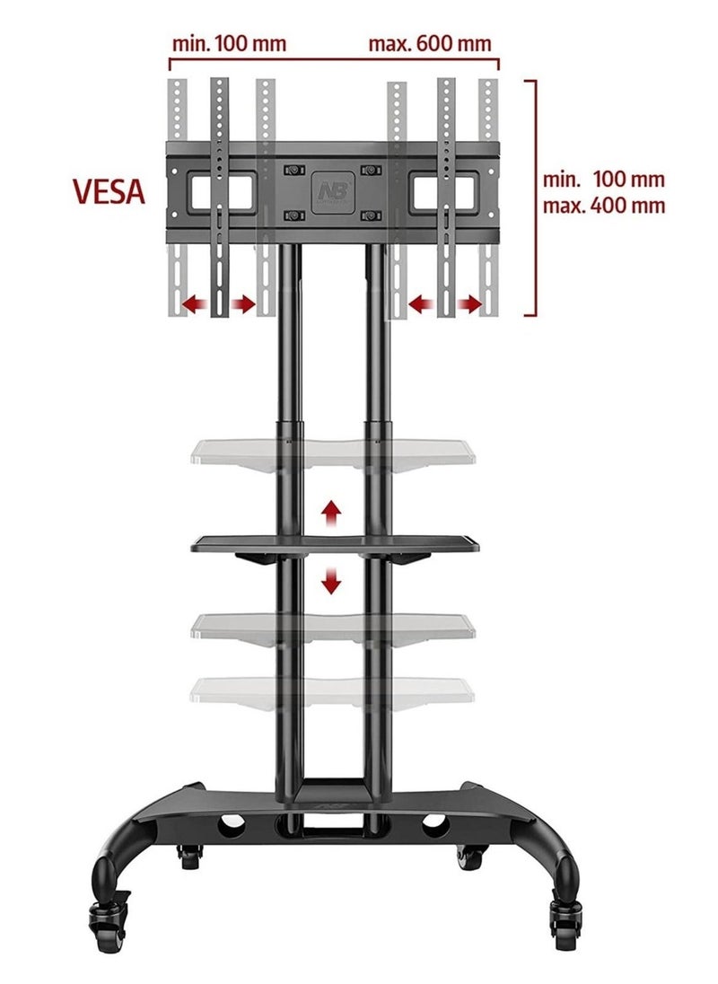 ELTRAZONE Mobile TV Stand With Lockable Wheels For 32-65 Inch TVs Black - Image 4