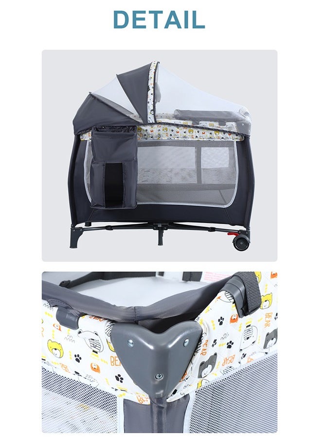 Occuwzz - Double Layers Baby Crib Portable Foldable and Movable Diaper Table Baby Care Table Crib with Mosquito Net for 0-36 Months Old Toddler - Image 1