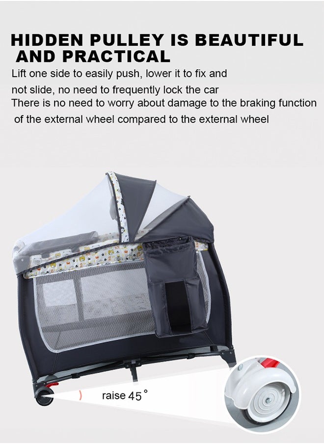 Occuwzz - Double Layers Baby Crib Portable Foldable and Movable Diaper Table Baby Care Table Crib with Mosquito Net for 0-36 Months Old Toddler - Image 1