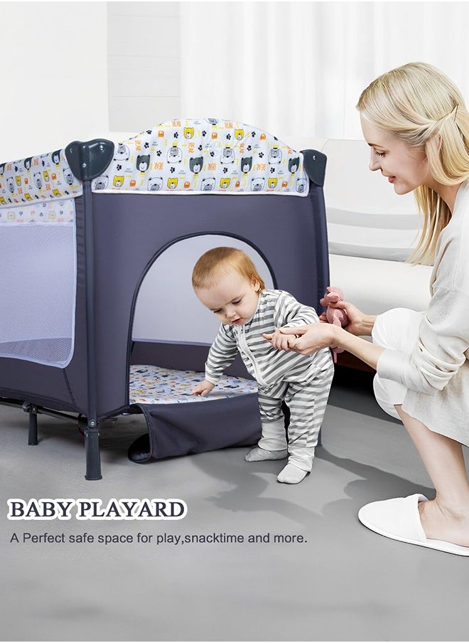 Occuwzz - Double Layers Baby Crib Portable Foldable and Movable Diaper Table Baby Care Table Crib with Mosquito Net for 0-36 Months Old Toddler - Image 1