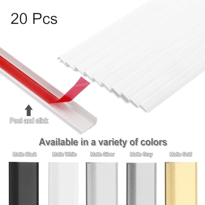 20PCS TILE EDGE TRIM 12" X 0.4" PEEL AND STICK BACKSPLASH TRIM ALUMINUM ALLOY SELF ADHESIVE L-SHAPE OUTSIDE CORNER STRIP FOR KITCHEN TAILGATES MIRROR FRAME FURNITURE, MATTE WHITE - Image 3