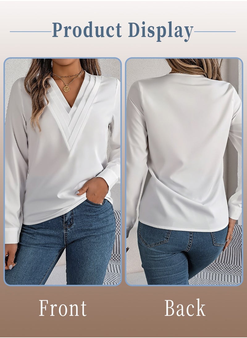 Elegant Women's Solid Color V-neck Long Sleeve Shirt, Premium Fashion Top for Women, White - pzsku/Z3889CE80310794979C48Z/45/_/1730258959/23b6e4bb-13b5-4693-8c48-1f18f8ba7a77