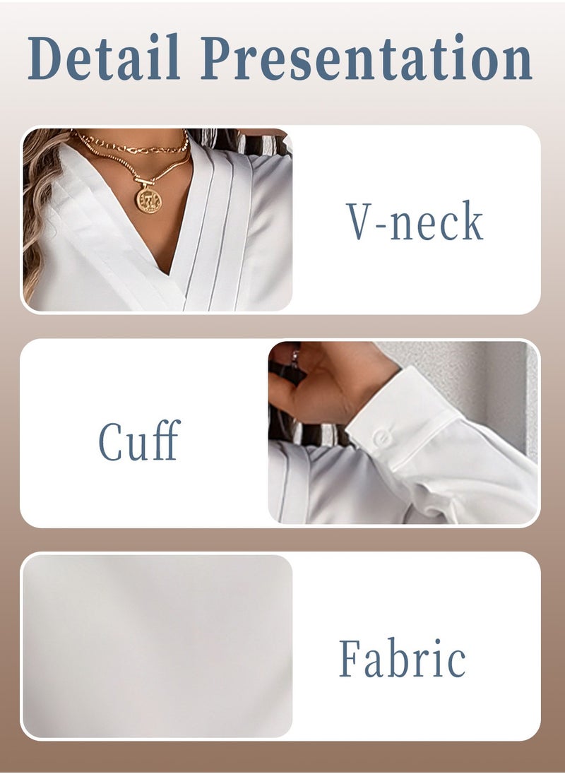 Elegant Women's Solid Color V-neck Long Sleeve Shirt, Premium Fashion Top for Women, White - pzsku/Z3889CE80310794979C48Z/45/_/1730258979/c09f9c2b-cc62-4cb8-b545-2066f69682ac