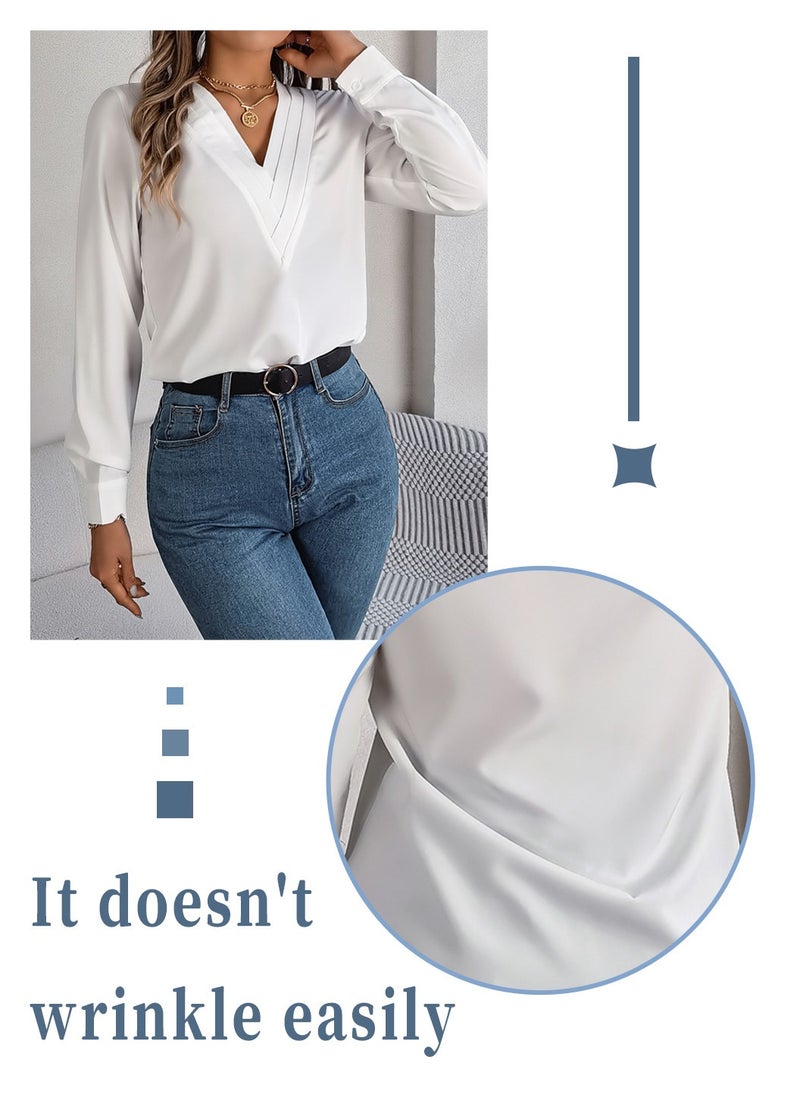 Elegant Women's Solid Color V-neck Long Sleeve Shirt, Premium Fashion Top for Women, White - pzsku/Z3889CE80310794979C48Z/45/_/1730258980/7eb3b0b4-b2f0-47a1-9ee0-d81bd7ca32d4