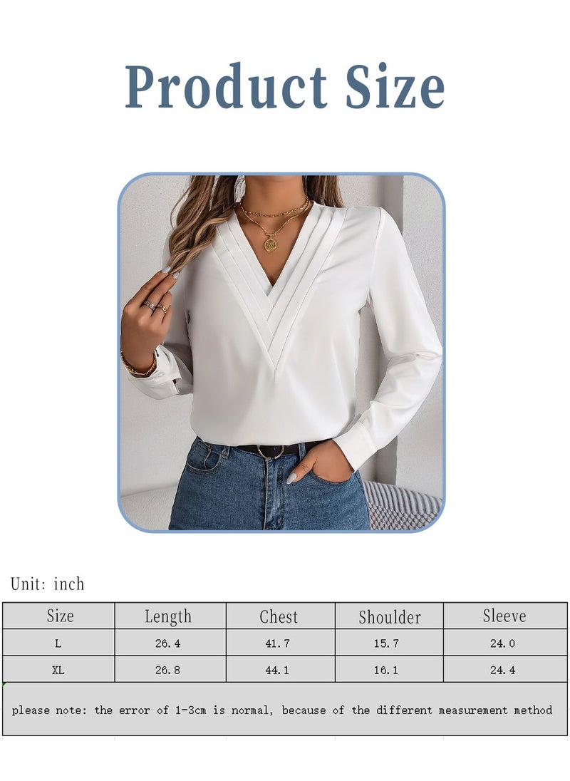 Elegant Women's Solid Color V-neck Long Sleeve Shirt, Premium Fashion Top for Women, White - pzsku/Z3889CE80310794979C48Z/45/_/1730258989/fce669d9-e062-479d-8344-f24b03966611