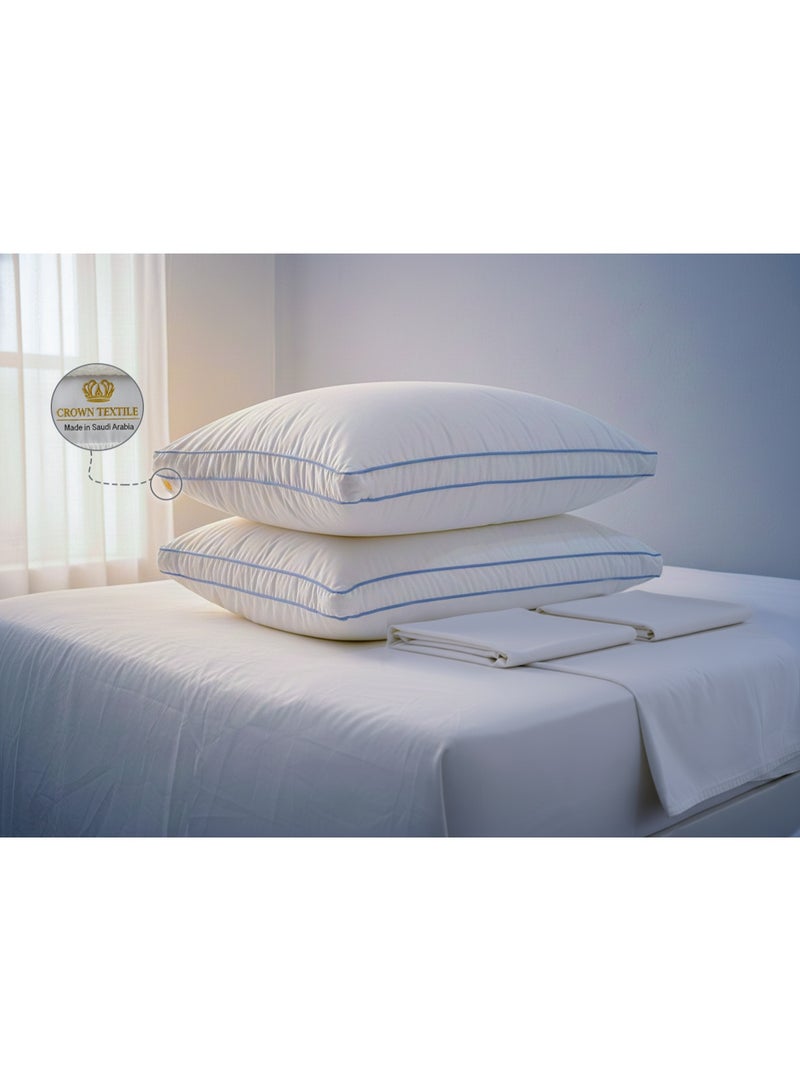 CROWN TEXTILE (2 pieces) Cotton fabric pillow - filled with 1400g of microfiber, the pillow has two lines of edges in attractive colors, and 2 pillowcases as a gift - Image 1