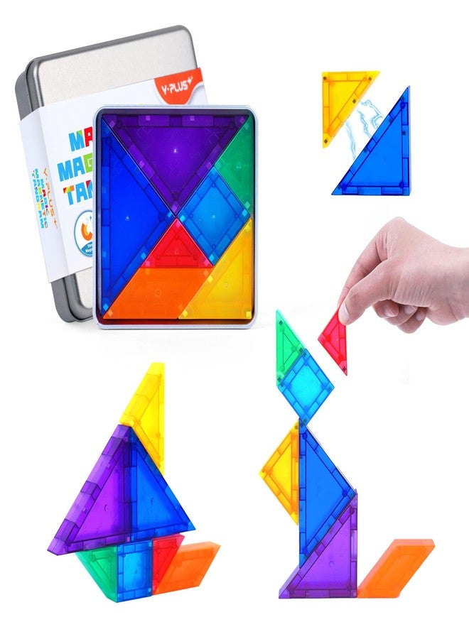 YPLUS Mini Magnetic Tiles Travel Magnetic Blocks Building Toys, 700 Shapes 3D Magnet Tangrams Puzzle, Toddlers Montessori Road Trip Toys STEM Educational Activity for Kids 4-8, 8-12 - Image 1