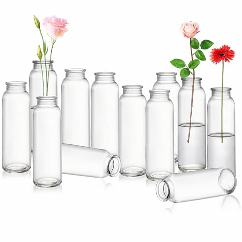 Lyellfe Set of 12 Glass Bud Vase, Clear Vases for Flowers, Small Vintage Floral Vase in Bulk for Centerpieces, Office, Dinning Table, Wedding Reception - Image 1