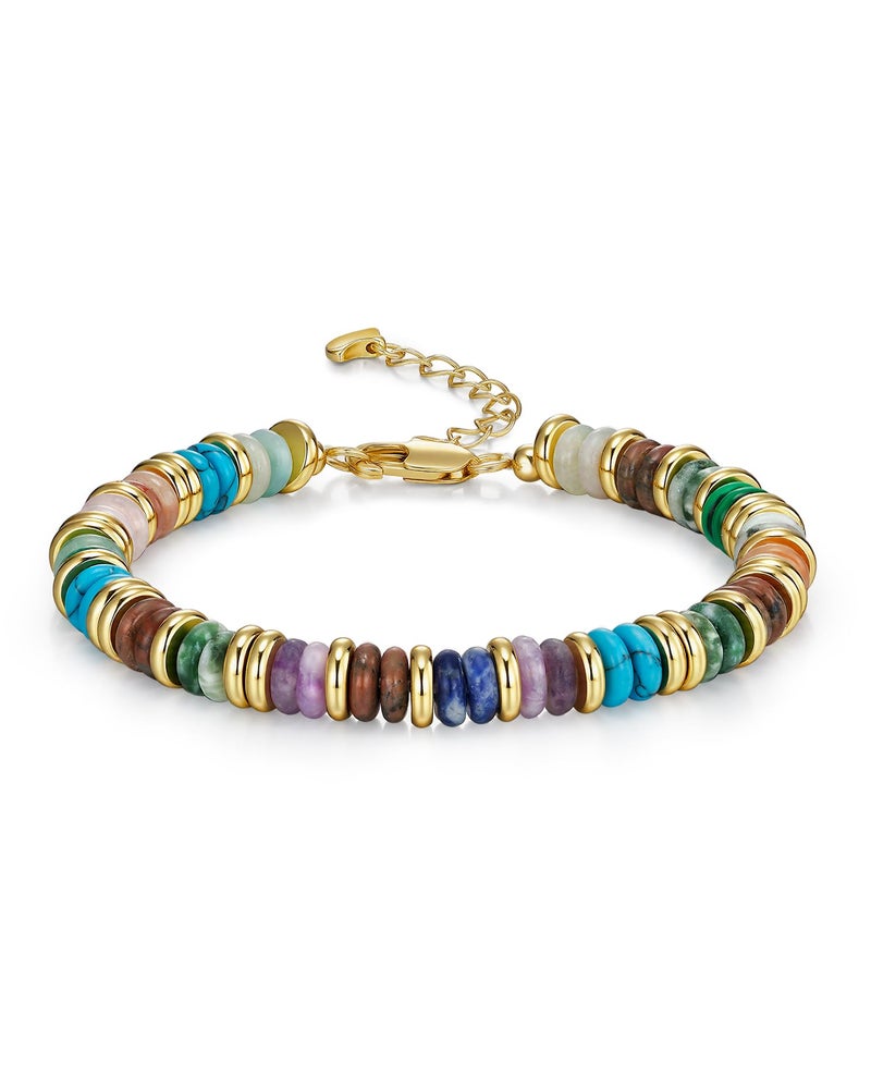 SNGIA Colorful 18K Gold Plated Rainbow Bracelets for Women, Stack Bangle Beaded Stone Jewelry Accessories Set for Woman, Trendy Fashion Jewelry Gifts (Earth) - Image 1