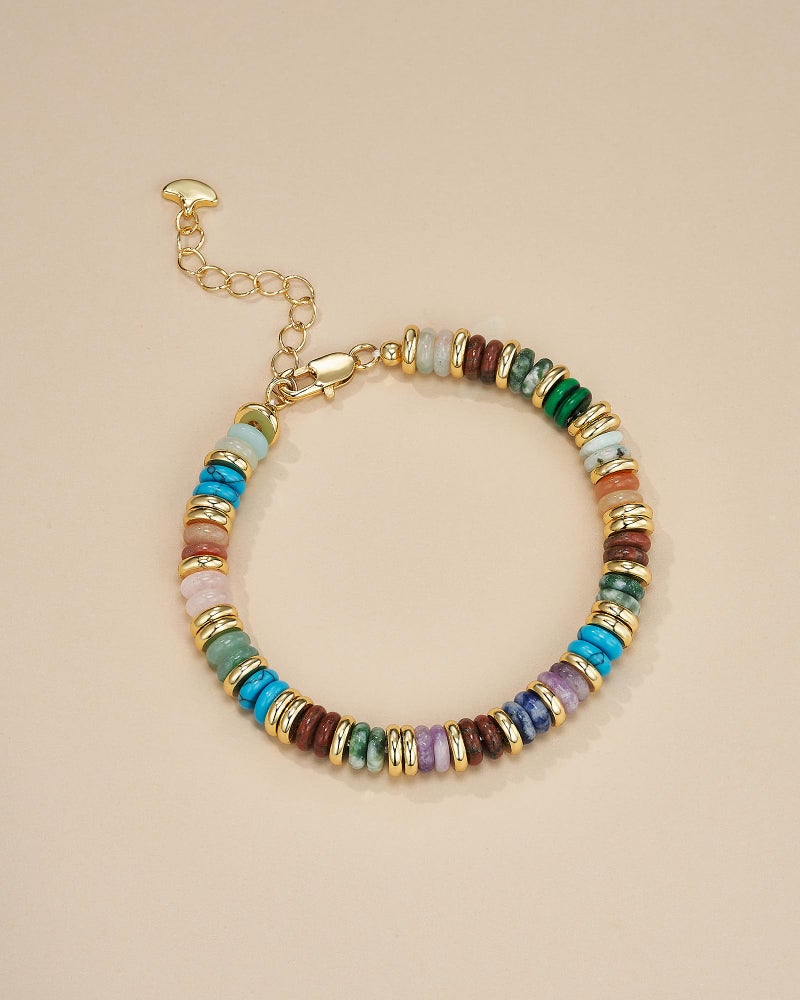 SNGIA Colorful 18K Gold Plated Rainbow Bracelets for Women, Stack Bangle Beaded Stone Jewelry Accessories Set for Woman, Trendy Fashion Jewelry Gifts (Earth) - Image 3