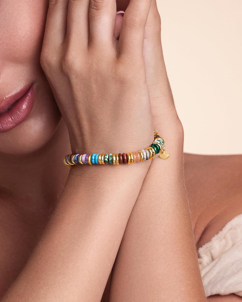 SNGIA Colorful 18K Gold Plated Rainbow Bracelets for Women, Stack Bangle Beaded Stone Jewelry Accessories Set for Woman, Trendy Fashion Jewelry Gifts (Earth) - Image 4