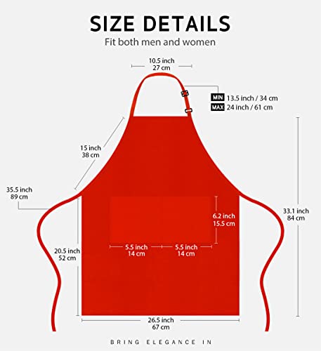 Syntus 2 Pack Adjustable Bib Apron Waterdrop Resistant with 2 Pockets Cooking Kitchen Aprons for BBQ Drawing, Women Men Chef, Red - Image 2