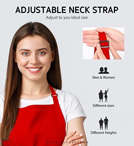 Syntus 2 Pack Adjustable Bib Apron Waterdrop Resistant with 2 Pockets Cooking Kitchen Aprons for BBQ Drawing, Women Men Chef, Red - Image 5