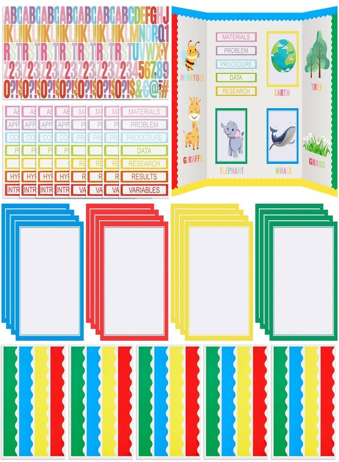 Henoyso 116 Sheets Science Fair Board Supplies 20 Printable Presentation Science Subtitles 80 Scalloped Bulletin Borders 8 Letter Sticker 8 Project Title for School Office (Board No Included) - Image 1
