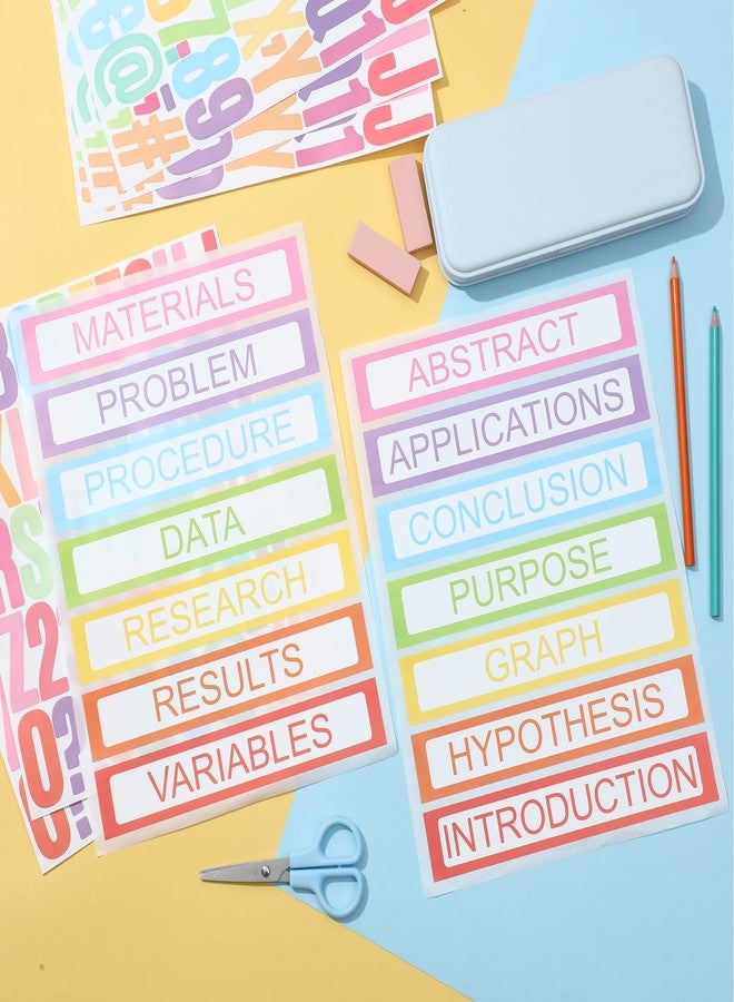 Henoyso 116 Sheets Science Fair Board Supplies 20 Printable Presentation Science Subtitles 80 Scalloped Bulletin Borders 8 Letter Sticker 8 Project Title for School Office (Board No Included) - Image 4