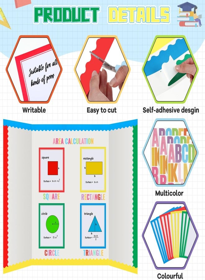 Henoyso 116 Sheets Science Fair Board Supplies 20 Printable Presentation Science Subtitles 80 Scalloped Bulletin Borders 8 Letter Sticker 8 Project Title for School Office (Board No Included) - Image 3