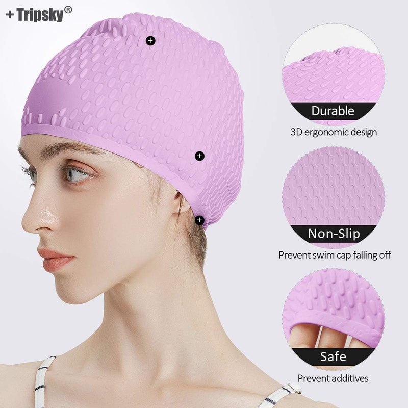 Tripsky Silicone Swim Cap,Comfortable Bathing Cap Ideal for Curly Short Medium Long Hair, Swimming Cap for Women and Men, Shower Caps Keep Hairstyle Unchanged… - Image 2