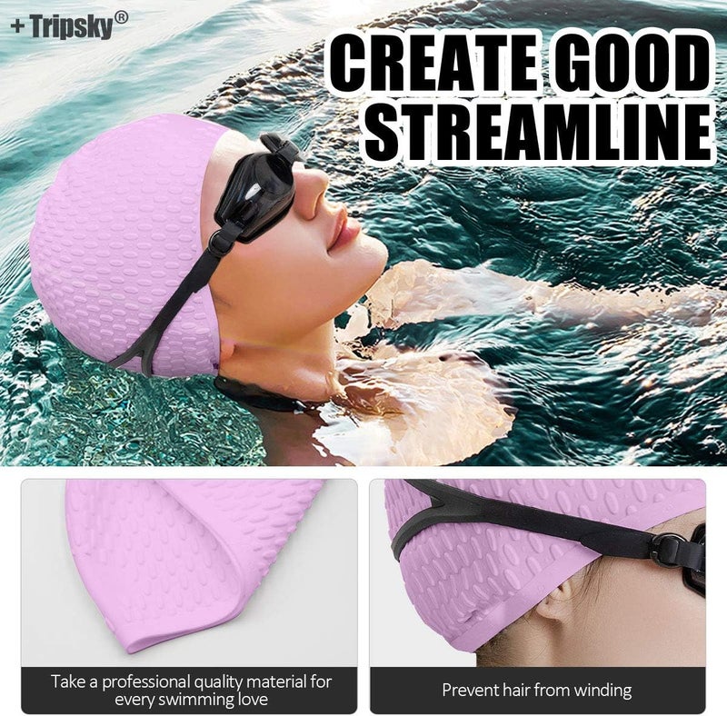Tripsky Silicone Swim Cap,Comfortable Bathing Cap Ideal for Curly Short Medium Long Hair, Swimming Cap for Women and Men, Shower Caps Keep Hairstyle Unchanged… - Image 5