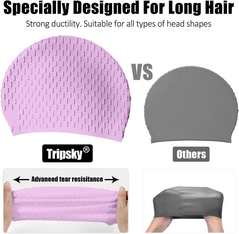 Tripsky Silicone Swim Cap,Comfortable Bathing Cap Ideal for Curly Short Medium Long Hair, Swimming Cap for Women and Men, Shower Caps Keep Hairstyle Unchanged… - Image 3