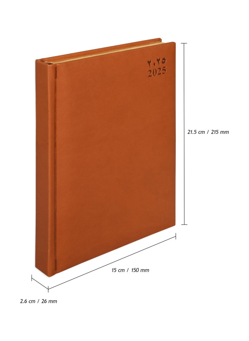 FIS FIS Golden Diary 2025 (Arabic/English) A5, Italian PU, 1-Side Padded, Brown - FSDI20AEG25BR  - Image 4