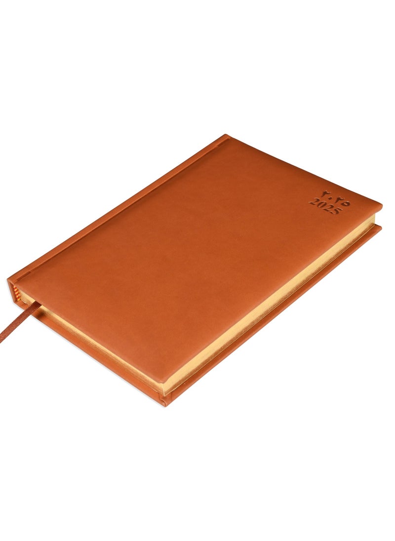 FIS FIS Golden Diary 2025 (Arabic/English) A5, Italian PU, 1-Side Padded, Brown - FSDI20AEG25BR  - Image 1