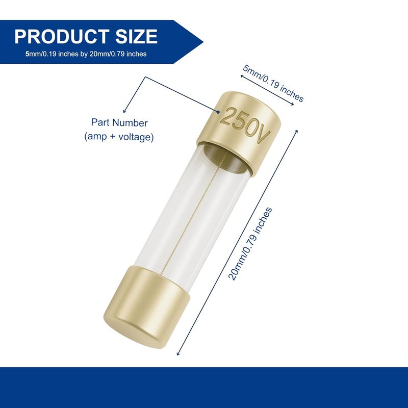 TECKMAN 20A (20 Amp) GMA Glass Fuses, 5x20mm (0.20 x 0.79inches), 250V Fast-Blow, Fast Acting Fuses for Electronics, Appliances, and Circuit Protection, 5 Pack - Image 2