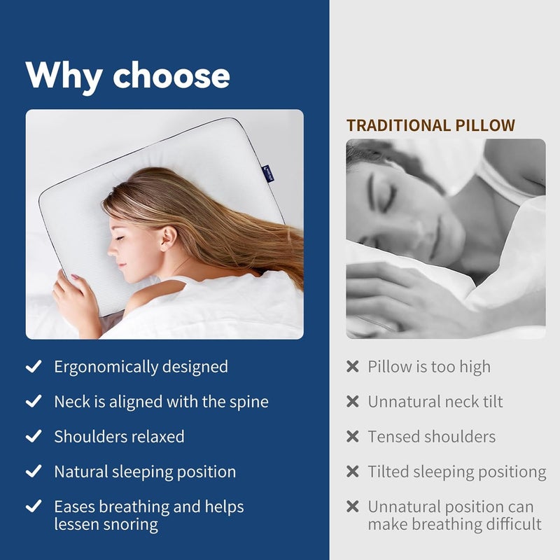 Ultra Slim Thin Premium Memory Foam Flat Pillow for Stomach and Back Sleepers - 2.7 Inch Low Profile Design - Image 4