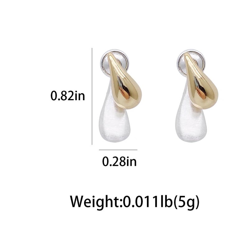 Uarein Two Tone Teardrop Stud Earring for Women Gold Silver Front Back Oval Bean Dangle Earrings Cute Post Ball Earrings Lightweight Chunky Jewelry Gifts (Teardrop) - Image 3