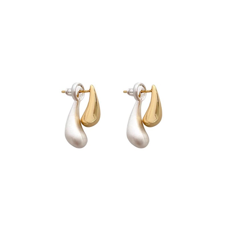 Uarein Two Tone Teardrop Stud Earring for Women Gold Silver Front Back Oval Bean Dangle Earrings Cute Post Ball Earrings Lightweight Chunky Jewelry Gifts (Teardrop) - Image 1