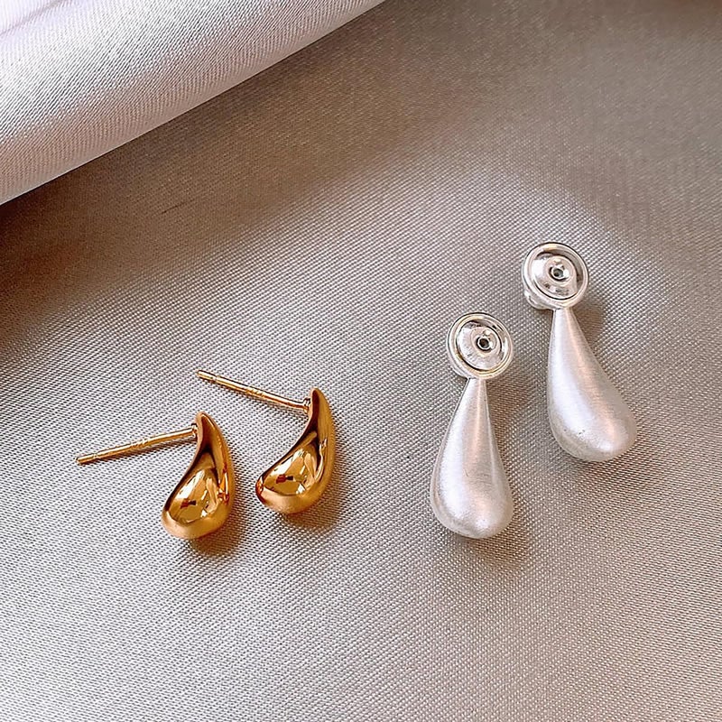 Uarein Two Tone Teardrop Stud Earring for Women Gold Silver Front Back Oval Bean Dangle Earrings Cute Post Ball Earrings Lightweight Chunky Jewelry Gifts (Teardrop) - Image 5