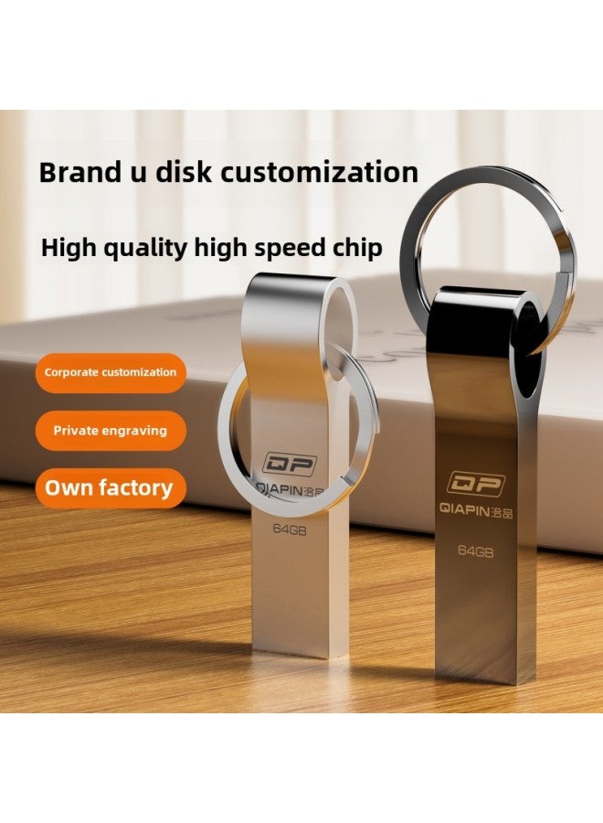 Key Ring Metal U Disk Printed Logo Bidding Gift USB Flash Disk Ordered Key Ring U Disk 32G 64G 128G Wholesale-Color:Silver-Capacity:USB2.0 64GB - Image 2