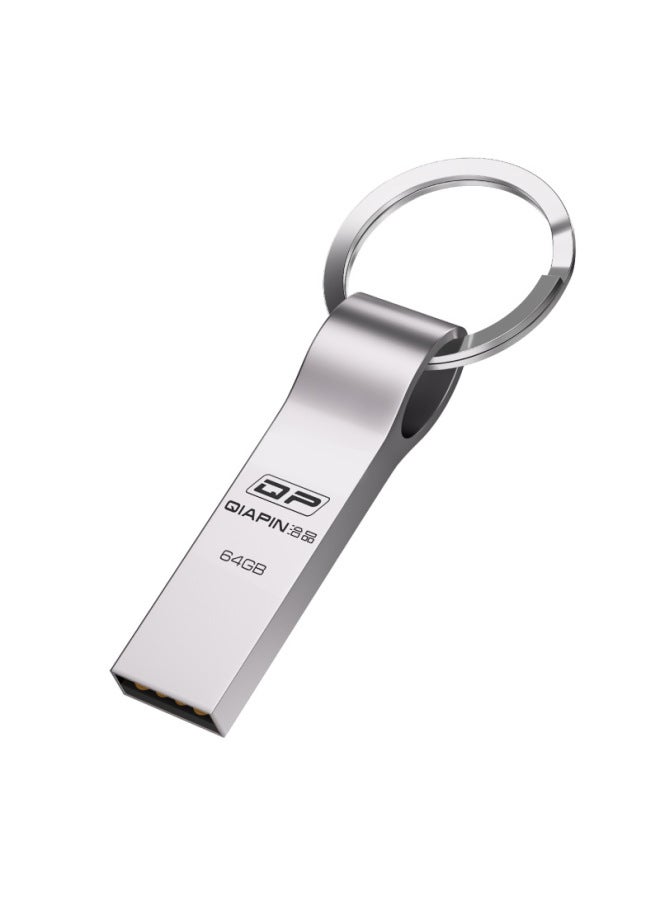 Key Ring Metal U Disk Printed Logo Bidding Gift USB Flash Disk Ordered Key Ring U Disk 32G 64G 128G Wholesale-Color:Silver-Capacity:USB2.0 64GB - Image 1