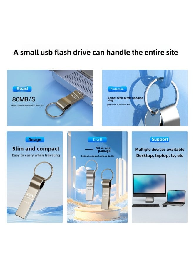 Key Ring Metal U Disk Printed Logo Bidding Gift USB Flash Disk Ordered Key Ring U Disk 32G 64G 128G Wholesale-Color:Silver-Capacity:USB2.0 64GB - Image 5