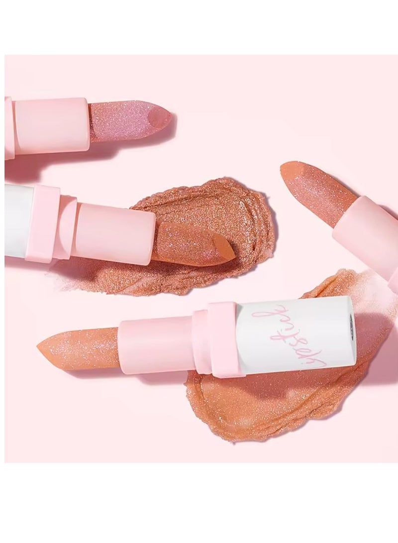 pudaier أحمر شفاه لؤلؤي بريق الماس أحمر شفاه غير لامع طويل الأمد مقاوم للماء برونزي معدني لمسة لامعة ذهبية برونزية براق صبغة شفاه عالية الصبغة غير لاصقة تغطية كاملة بلسم شفاه ملون 04 - Image 3