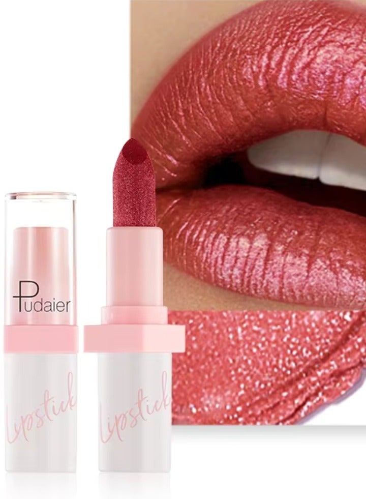 pudaier أحمر شفاه لؤلؤي بريق الماس أحمر شفاه غير لامع طويل الأمد مقاوم للماء برونزي معدني لمسة لامعة ذهبية برونزية براق صبغة شفاه عالية الصبغة غير لاصقة تغطية كاملة بلسم شفاه ملون 04 - Image 1