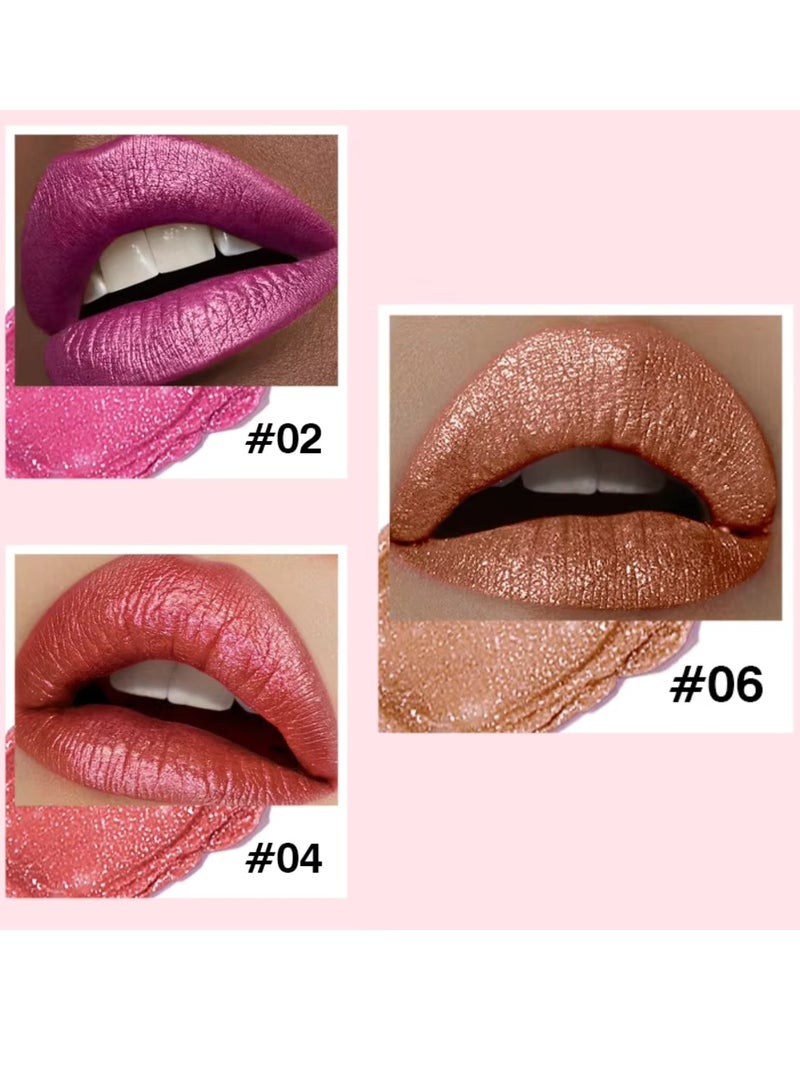 pudaier أحمر شفاه لؤلؤي بريق الماس أحمر شفاه غير لامع طويل الأمد مقاوم للماء برونزي معدني لمسة لامعة ذهبية برونزية براق صبغة شفاه عالية الصبغة غير لاصقة تغطية كاملة بلسم شفاه ملون 04 - Image 5