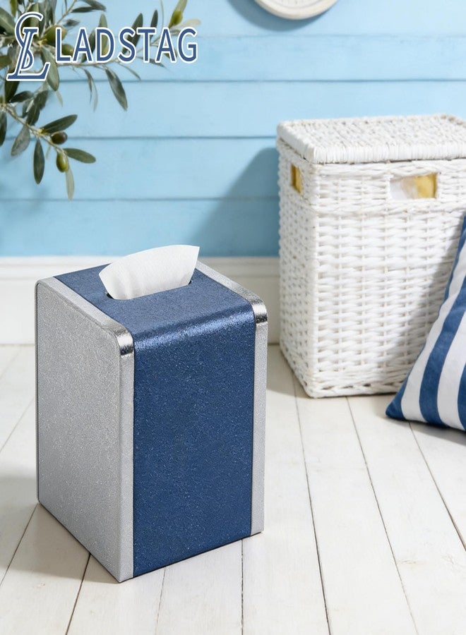 LADSTAG Blue Tissue Box Cover Square with Magnetic Closure, PU Leather Tissue Box Holder for Bathroom NightStands Livingroom, Decorative Modern Square Tissue Holder - Image 2