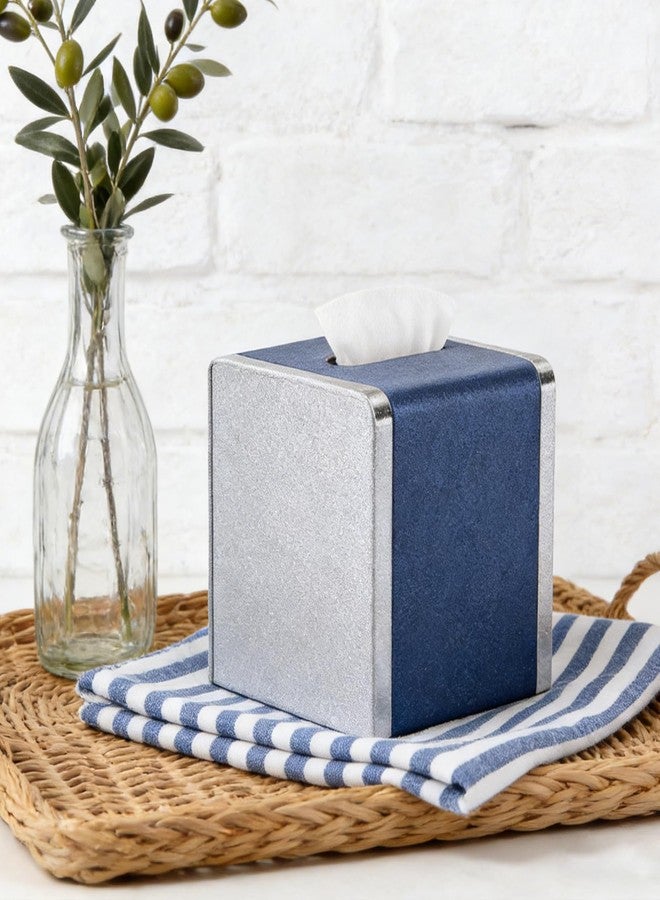 LADSTAG Blue Tissue Box Cover Square with Magnetic Closure, PU Leather Tissue Box Holder for Bathroom NightStands Livingroom, Decorative Modern Square Tissue Holder - Image 5