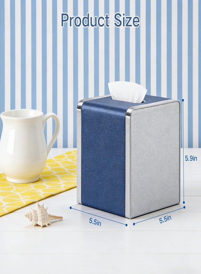 LADSTAG Blue Tissue Box Cover Square with Magnetic Closure, PU Leather Tissue Box Holder for Bathroom NightStands Livingroom, Decorative Modern Square Tissue Holder - Image 3