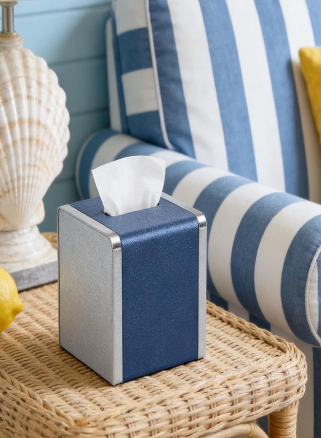 LADSTAG Blue Tissue Box Cover Square with Magnetic Closure, PU Leather Tissue Box Holder for Bathroom NightStands Livingroom, Decorative Modern Square Tissue Holder - Image 4